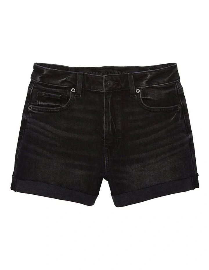 Stretch Denim Mom Short in Black image 3