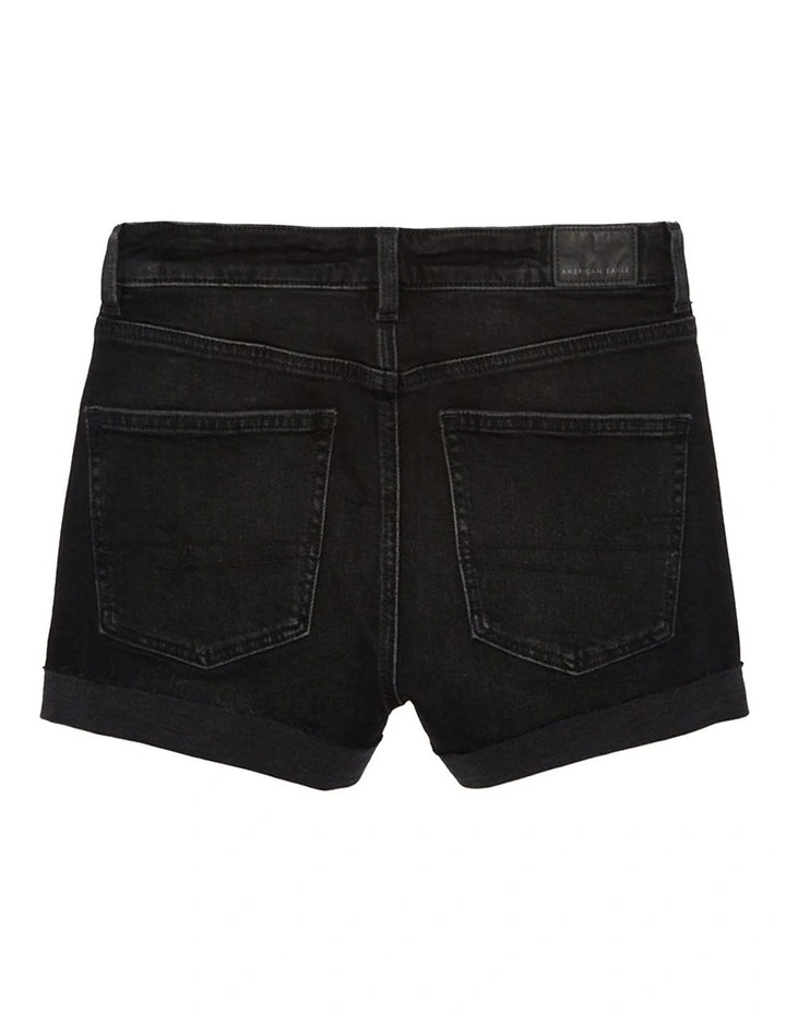 Stretch Denim Mom Short in Black image 4
