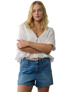 Strigid Super High-Waisted Relaxed Denim Short in Indigo