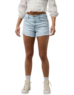 Strigid Ripped Super High-Waisted Relaxed Denim Short in Indigo