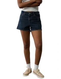 Strigid Super High-Waisted Relaxed Denim Short in Deep Indigo
