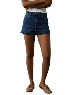 Stretch Denim Mom Short in Blue