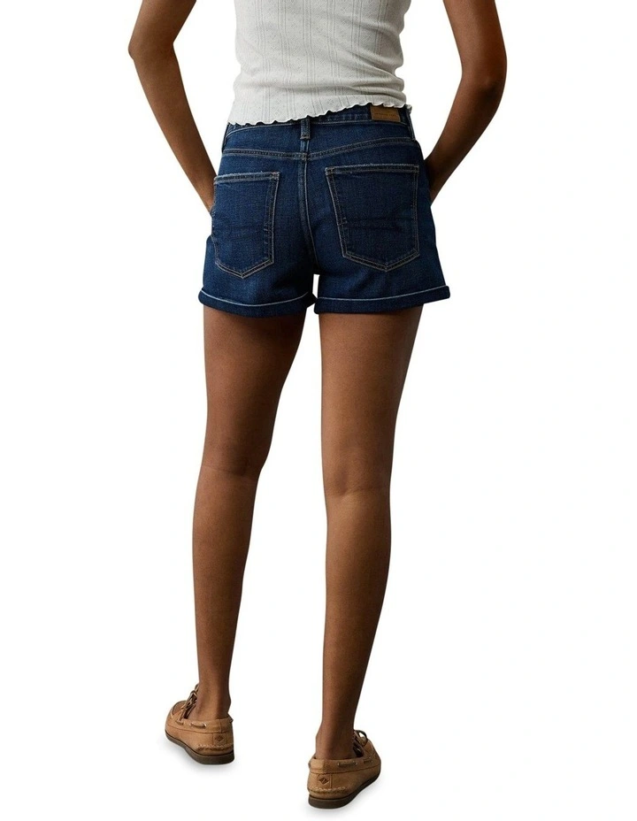 Stretch Denim Mom Short in Blue image 2