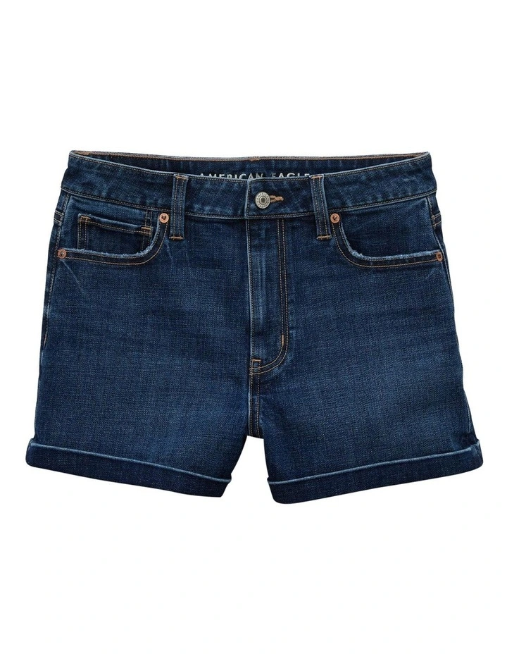 Stretch Denim Mom Short in Blue image 3