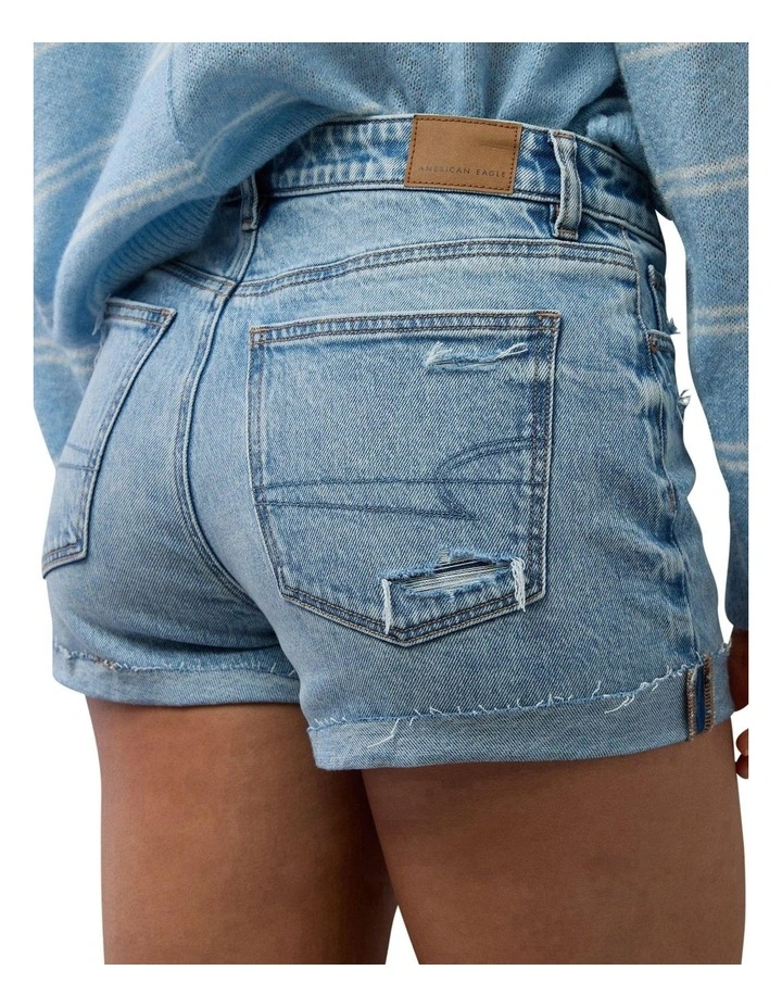 Stretch Ripped Denim Mom Short in Indigo image 2