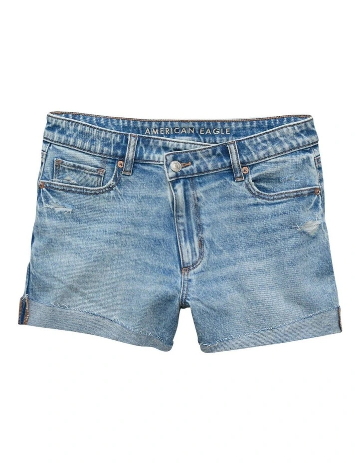 Stretch Ripped Denim Mom Short in Indigo image 3