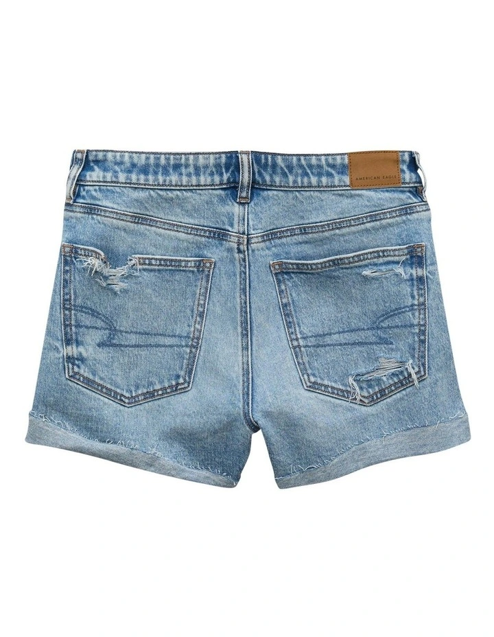 Stretch Ripped Denim Mom Short in Indigo image 4
