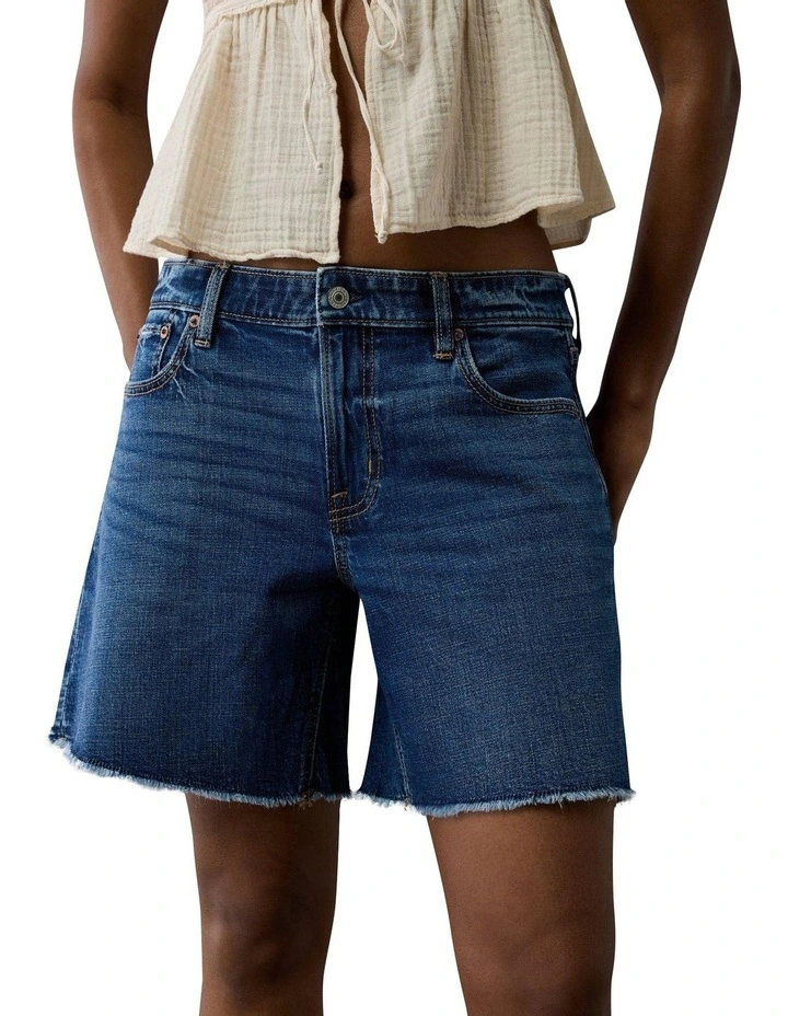 8 Dreamy Drape Stretch Low-Rise Baggy Jort Shorts in Dark Vintage Wash Blue image 1