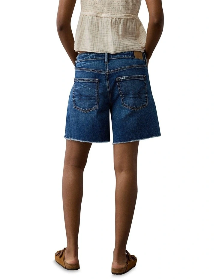8 Dreamy Drape Stretch Low-Rise Baggy Jort Shorts in Dark Vintage Wash Blue image 2