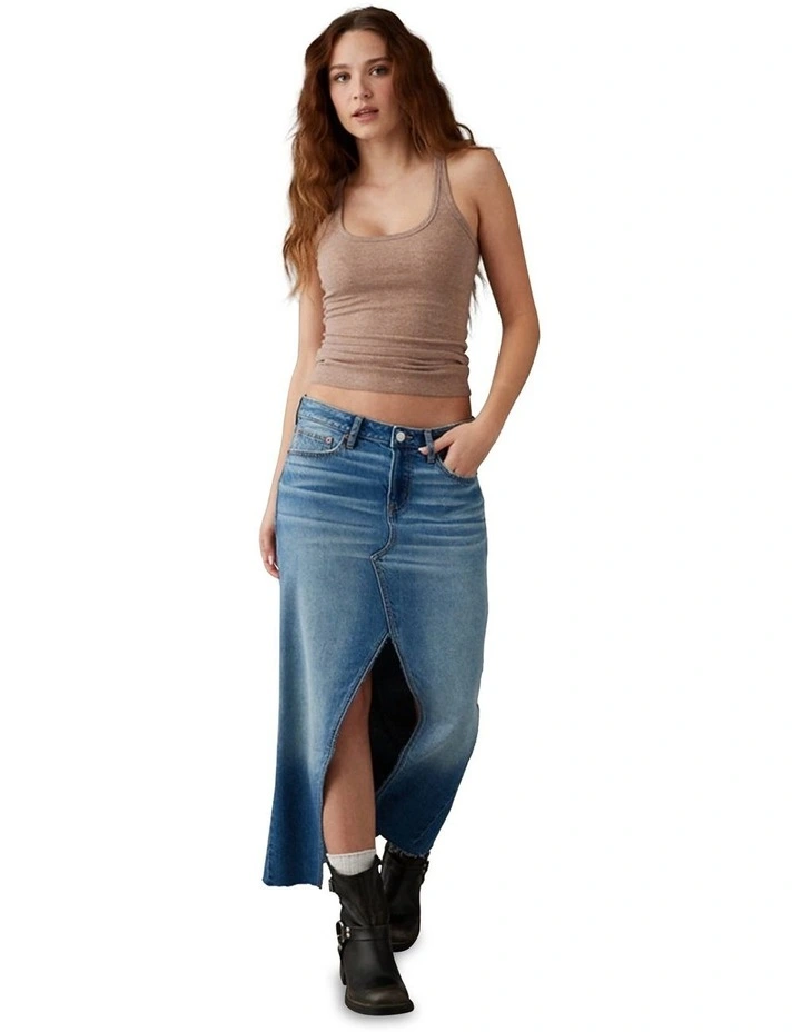 Low-Rise Denim Maxi Skirt in Blue image 1