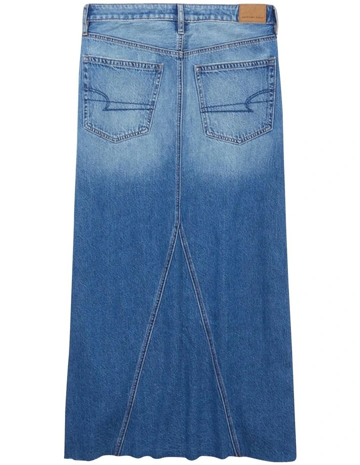 Low-Rise Denim Maxi Skirt in Blue image 4