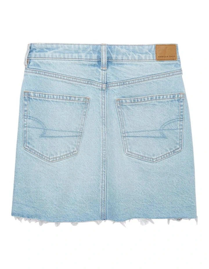 Stretch Crossover High-Waisted Perfect Denim Mini Skirt in Light Wash image 4
