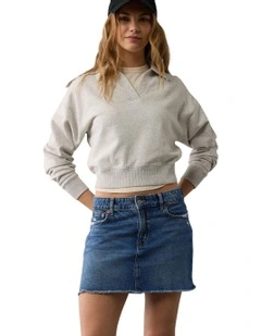 Stretch High-Waisted Perfect Denim Mini Skirt in Blue