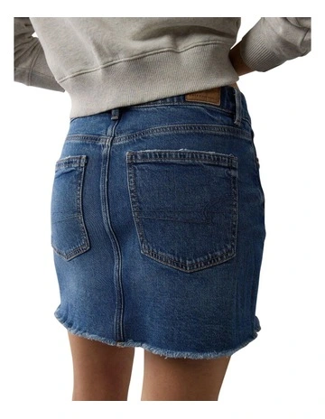 Stretch High-Waisted Perfect Denim Mini Skirt in Blue