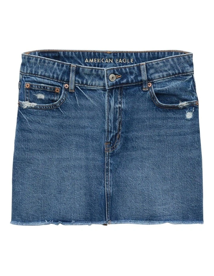 Stretch High-Waisted Perfect Denim Mini Skirt in Blue image 3