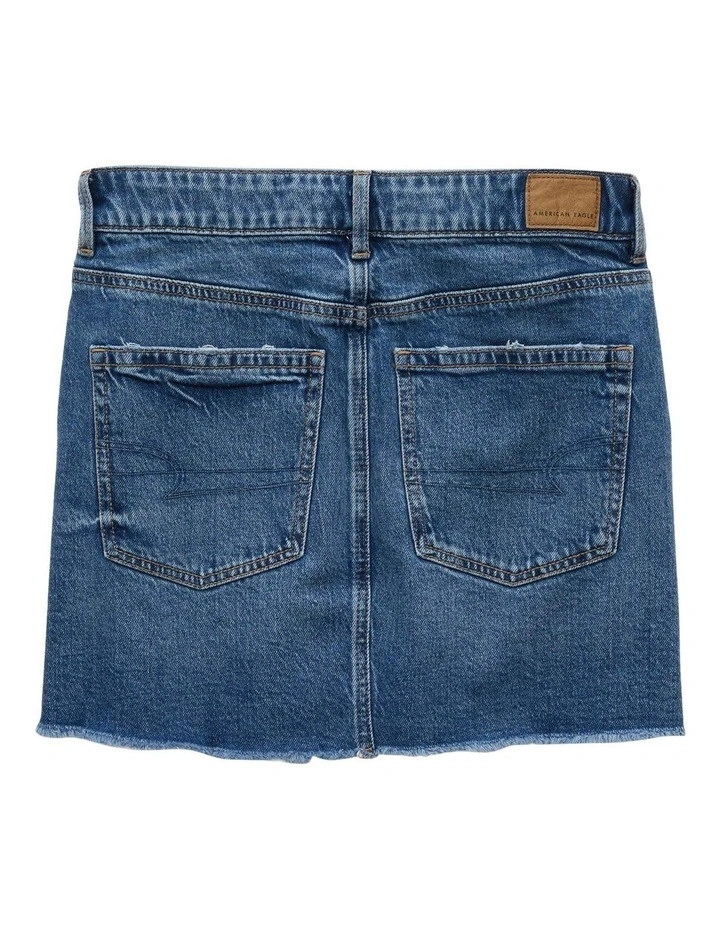 Stretch High-Waisted Perfect Denim Mini Skirt in Blue image 4