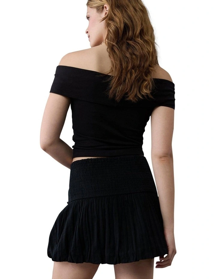 High-Waisted Smocked Bubble Skirt in Black image 2