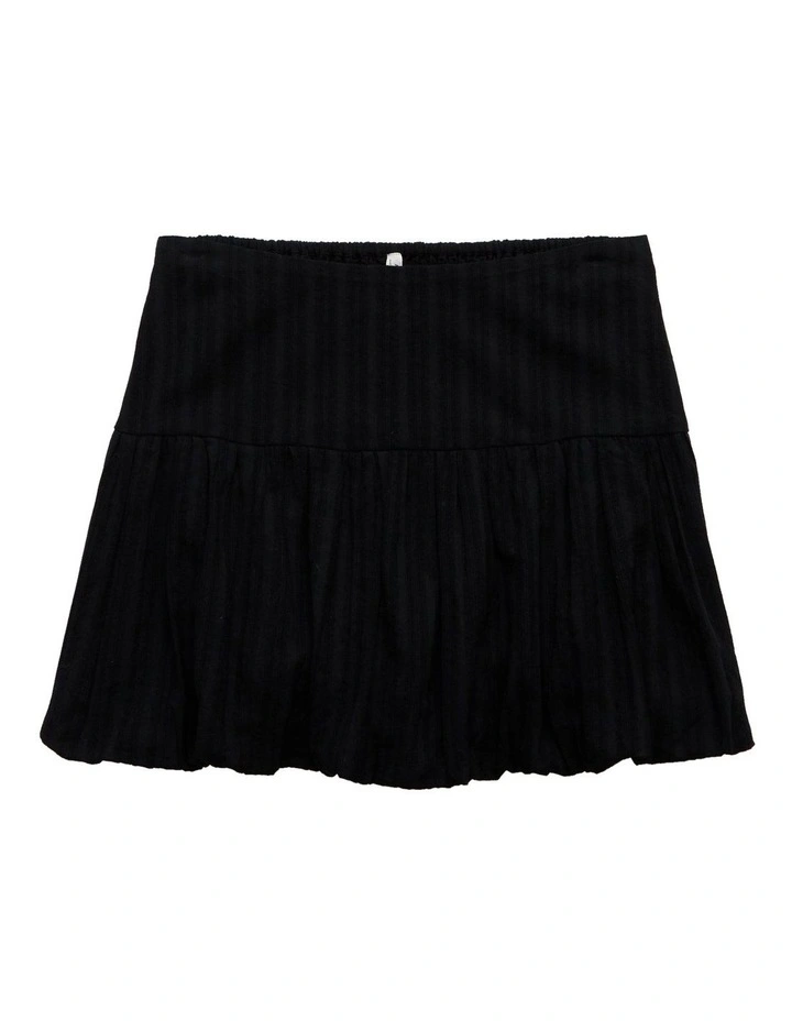 High-Waisted Smocked Bubble Skirt in Black image 3