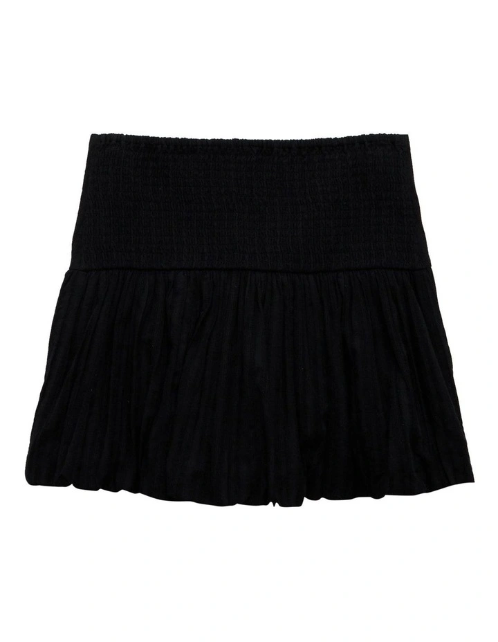High-Waisted Smocked Bubble Skirt in Black image 4