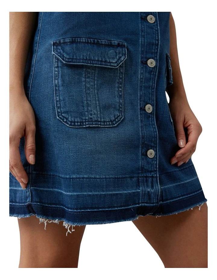 Denim Button-Up Pinafore Dress in Blue image 2