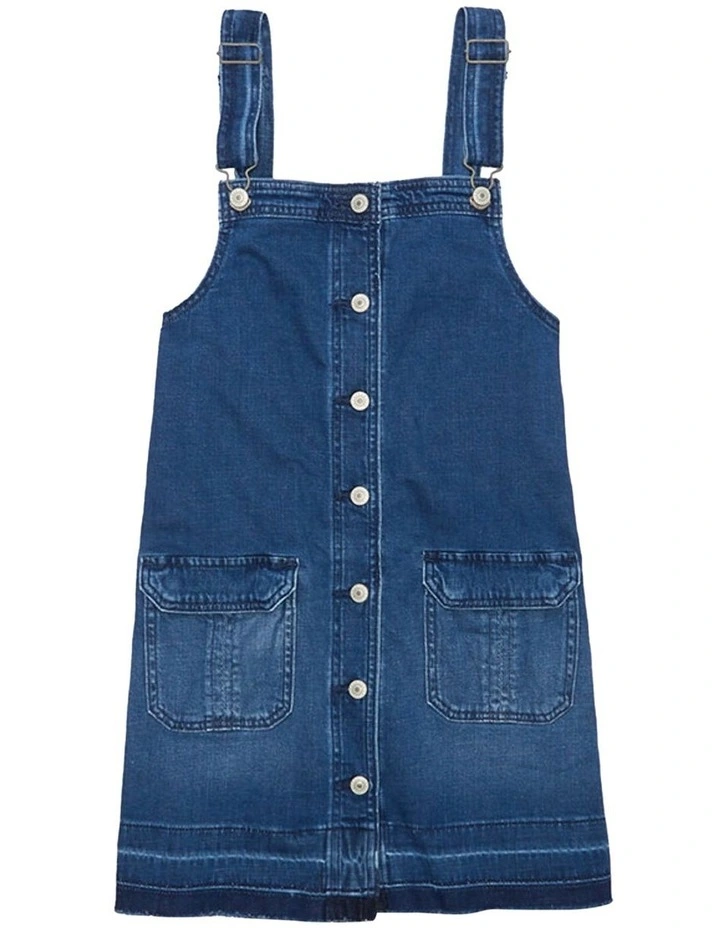 Denim Button-Up Pinafore Dress in Blue image 3