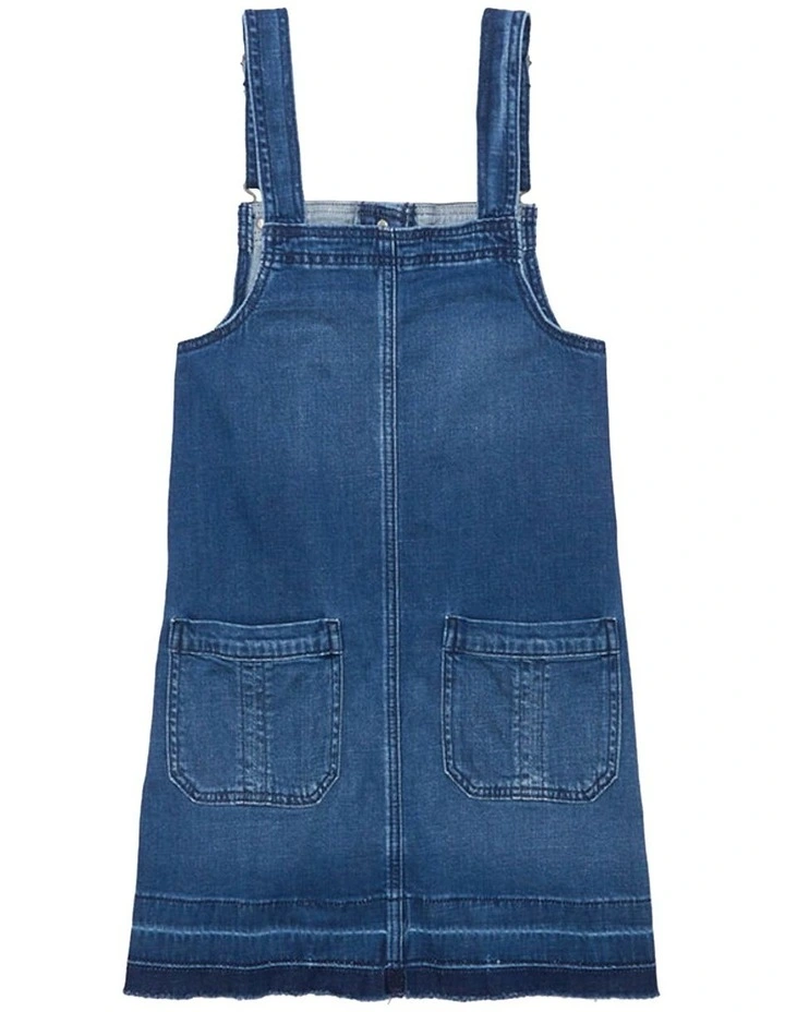 Denim Button-Up Pinafore Dress in Blue image 4