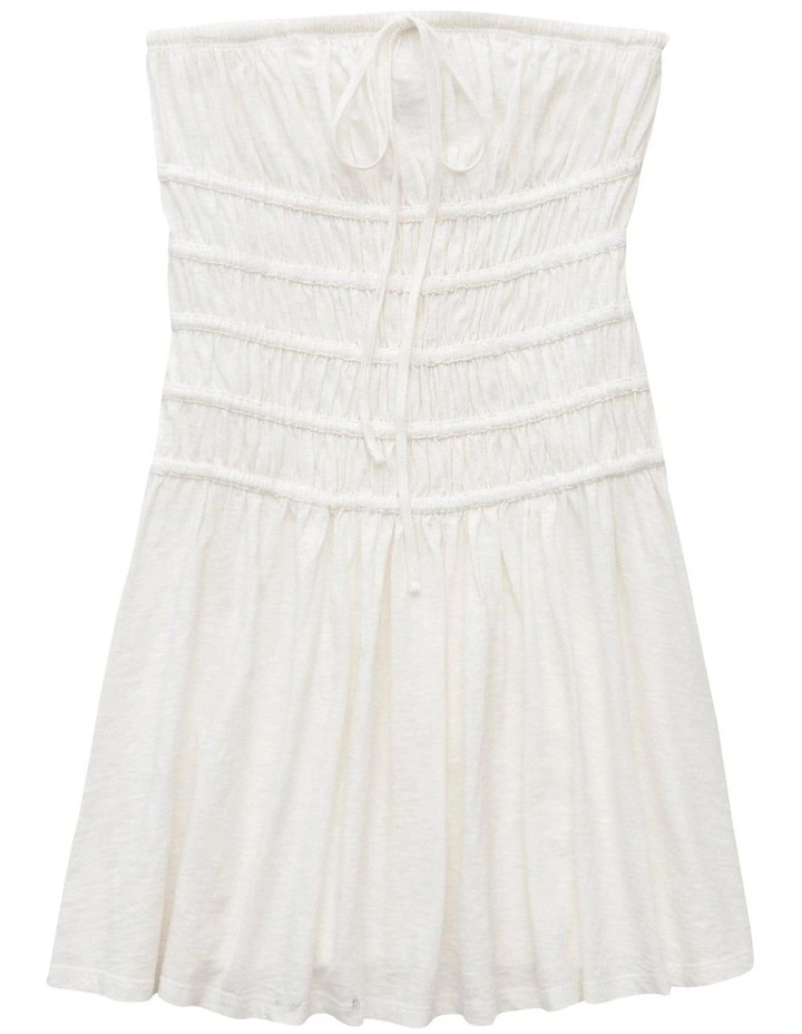 Sunchaser Knit Strapless Smocked Bodice Mini Dress in Cream image 3