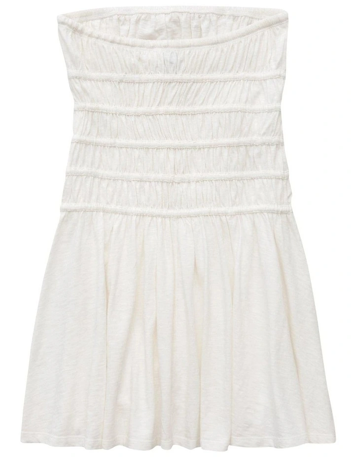 Sunchaser Knit Strapless Smocked Bodice Mini Dress in Cream image 4