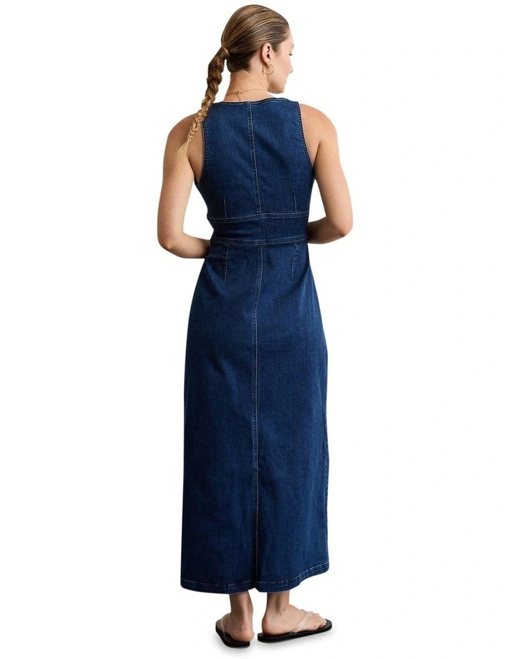 V-Neck Denim Maxi Dress in Dark Wash image 2