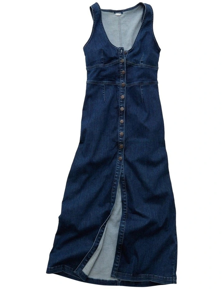 V-Neck Denim Maxi Dress in Dark Wash image 3