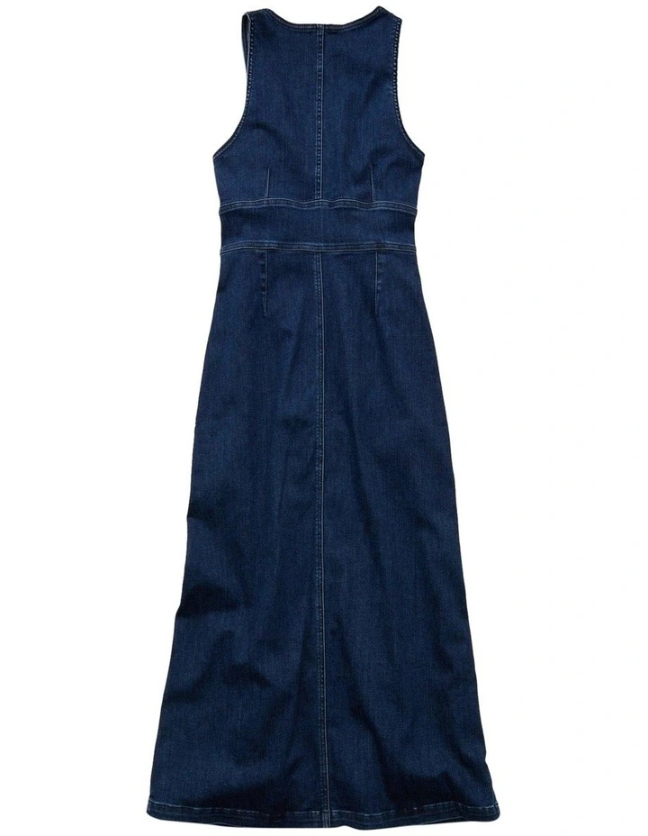 V-Neck Denim Maxi Dress in Dark Wash image 4