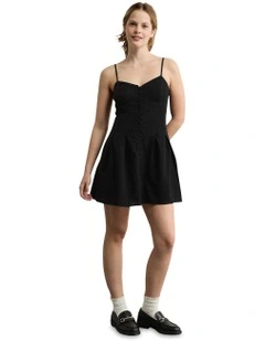 Sweetheart Button-Up Mini Dress in Black