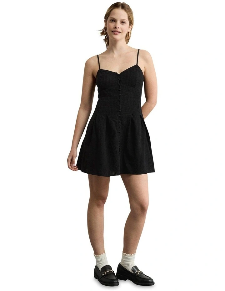 Sweetheart Button-Up Mini Dress in Black image 1
