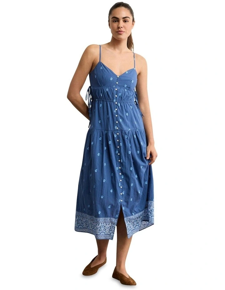 V-Neck Side Tie Midi Dress in Blue Vibe image 1