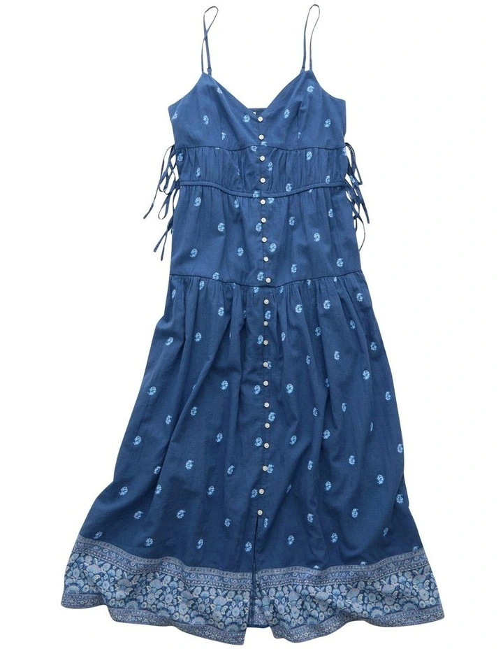 V-Neck Side Tie Midi Dress in Blue Vibe image 3