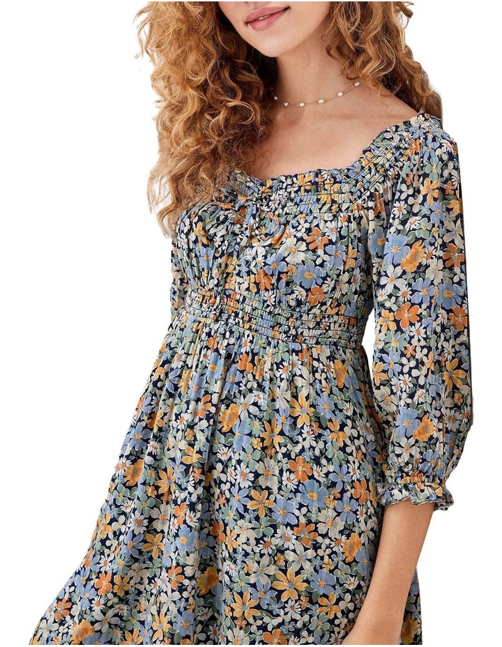 Floral Puff Sleeve Mini Dress in Multi