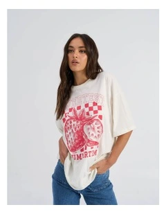 Rose Summertime Oversized Printed T-Shirt in Cream