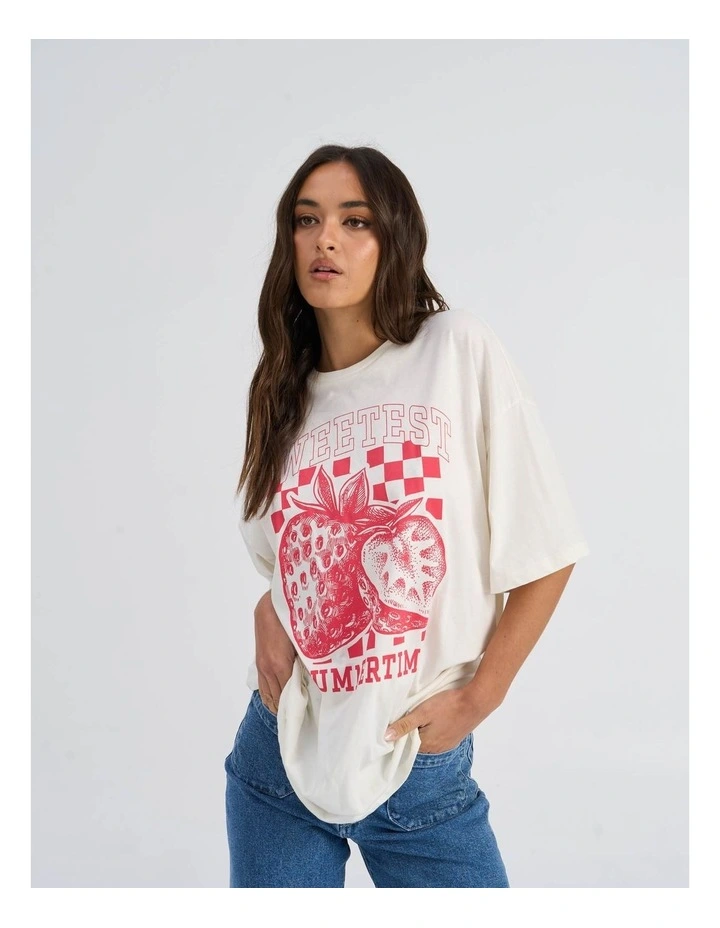 Rose Summertime Oversized Printed T-Shirt in Cream image 1
