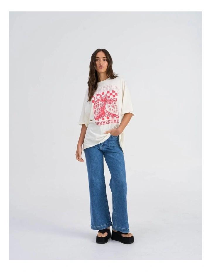 Rose Summertime Oversized Printed T-Shirt in Cream image 2