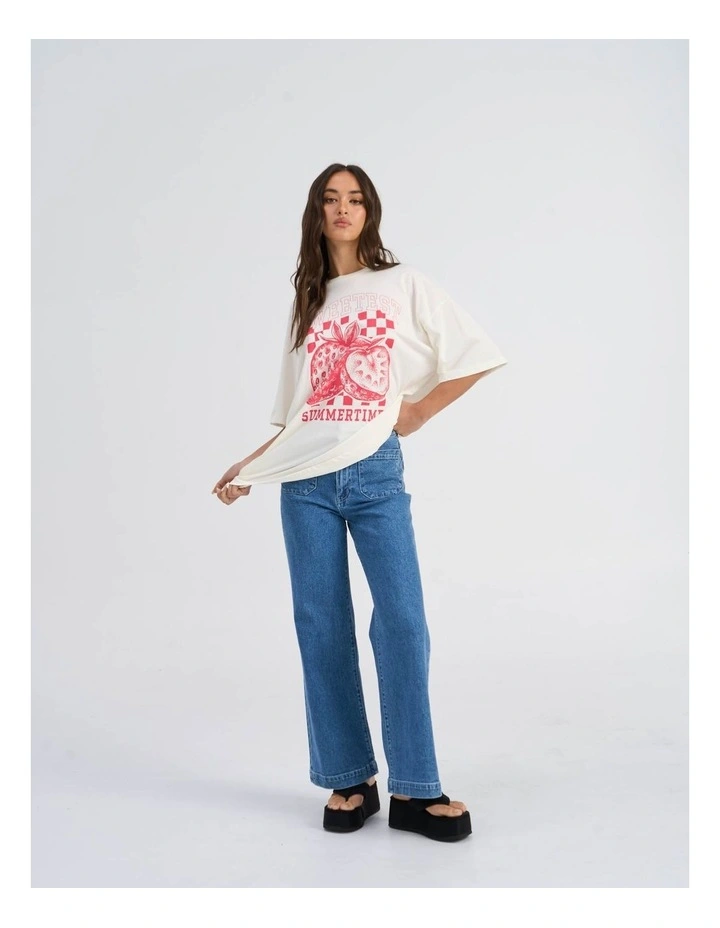 Rose Summertime Oversized Printed T-Shirt in Cream image 3