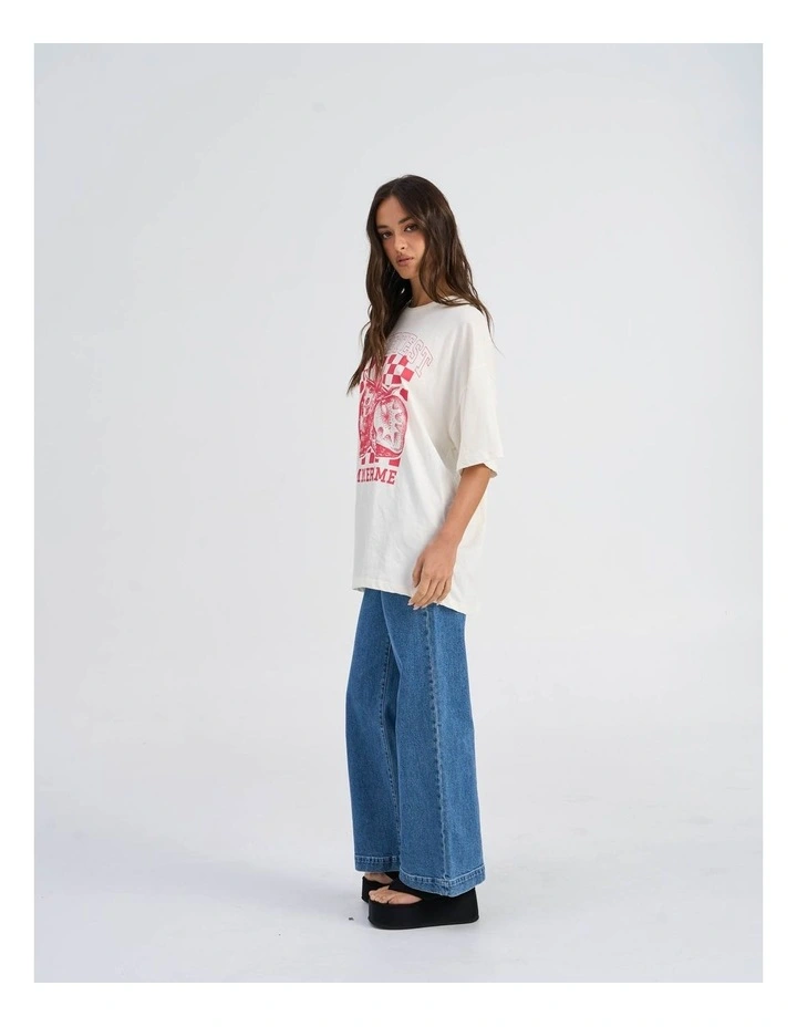 Rose Summertime Oversized Printed T-Shirt in Cream image 4