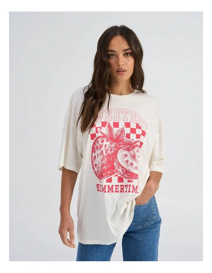 Rose Summertime Oversized Printed T-Shirt in Cream image 6