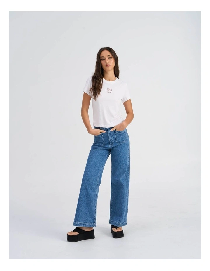 Carla Life Bow Cropped T-Shirt in White image 2