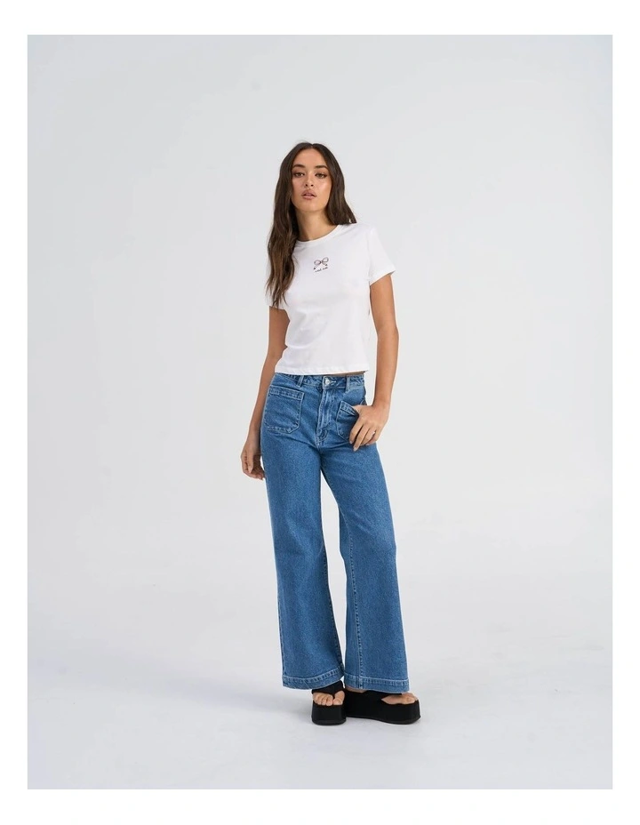 Carla Life Bow Cropped T-Shirt in White image 3