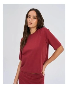 Silvina Short Sleeve Cotton Top in Red