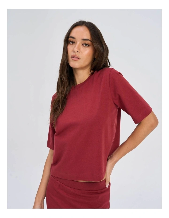 Silvina Short Sleeve Cotton Top in Red image 1