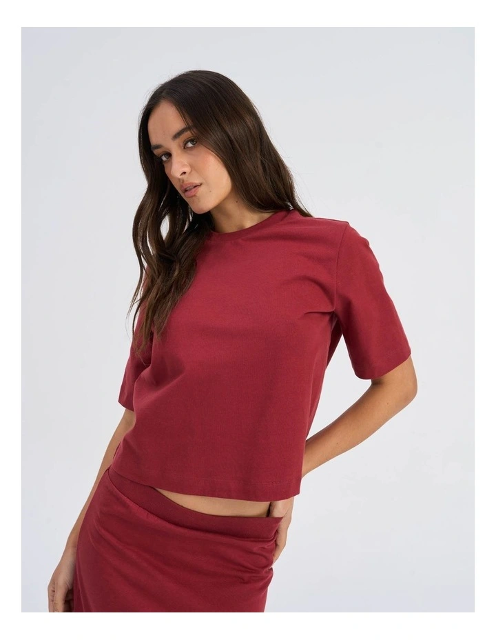 Silvina Short Sleeve Cotton Top in Red image 2