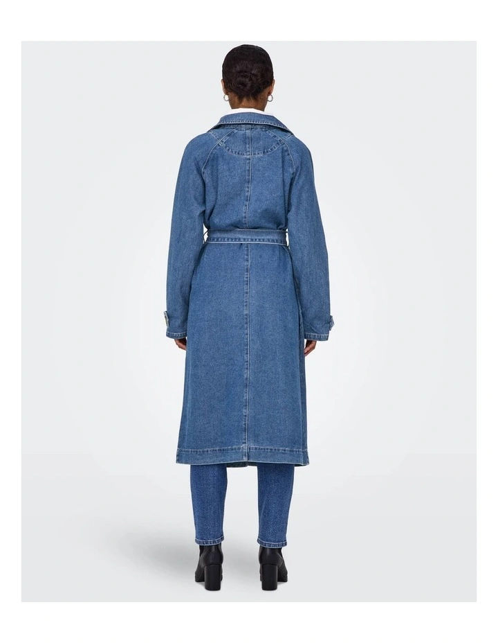 Malou Belted Denim Trench Coat in Medium Blue image 5