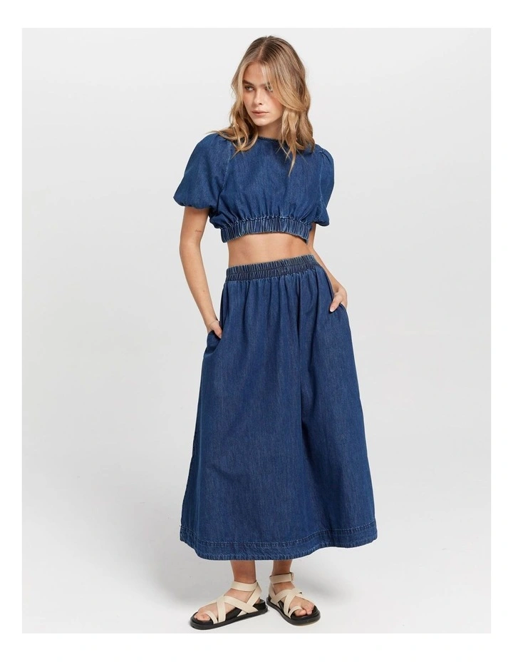 Camilla Cropped Denim Blouse in Dark Blue image 1