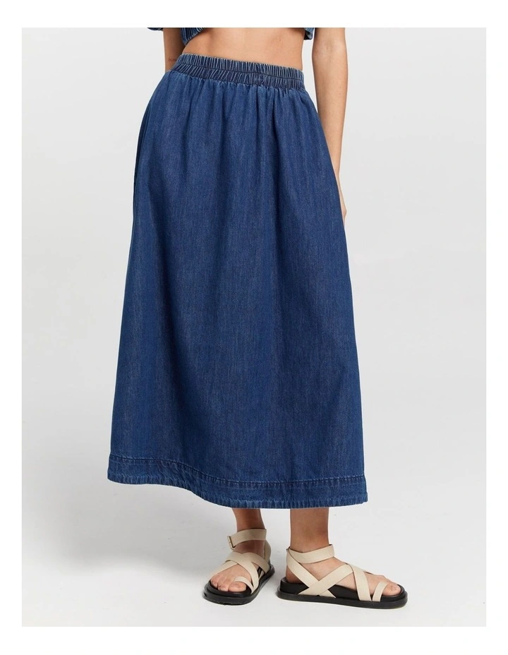 Camilla Cropped Denim Blouse in Dark Blue image 2